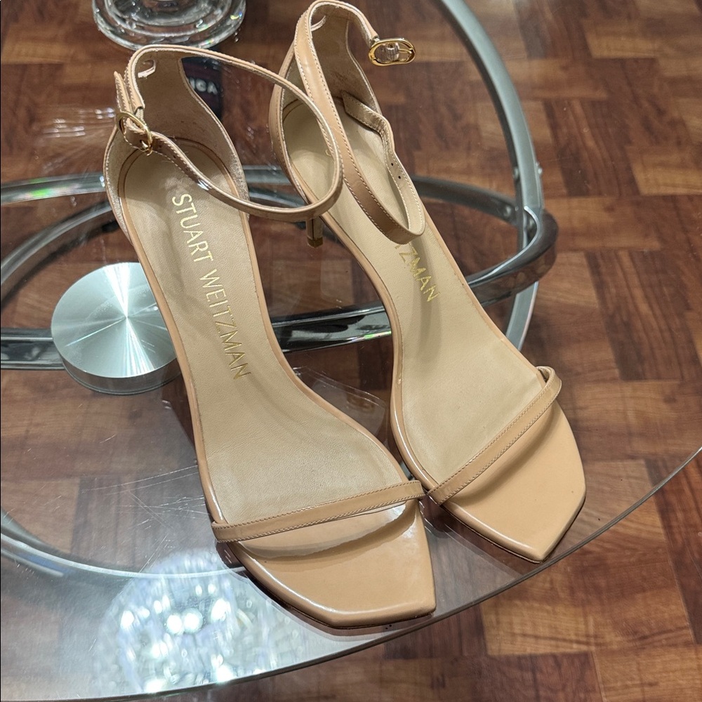 Stuart Weitzman Sandals Heels “Nudistcurve” Nude 9.5
